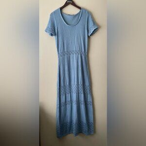 Absolutely Famous Light Blue Short Sleeve Knit Crochet Maxi Bodycon Dress